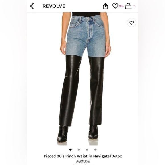 Agolde 90’s Pinch Waist - Half Leather Half Jean - Picture 1 of 6